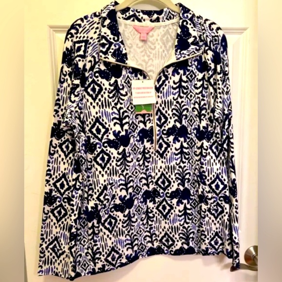 NEW Lilly Pulitzer Tons Of Fun Skipper Popover Half Zip Navy Front Pocket Large - Picture 1 of 5